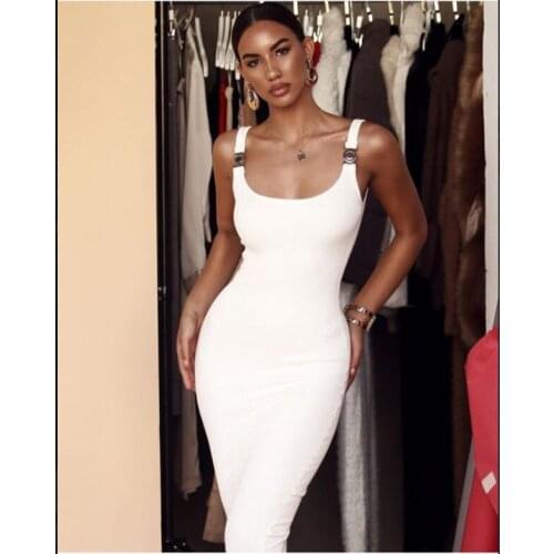 High Quality Sexy Women Square Collar Black White Rayon Bandage Simple Elegant Homecoming Evening Party Dress