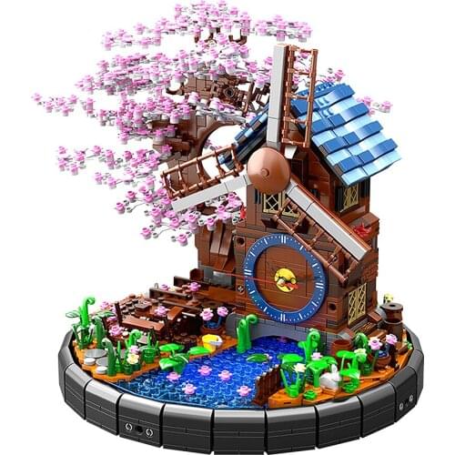 1944pcs City Street View Cherry Sakura Windmill Flower Bell Tower Building Blocks Tree House Bricks DIY Toys For Children Boy