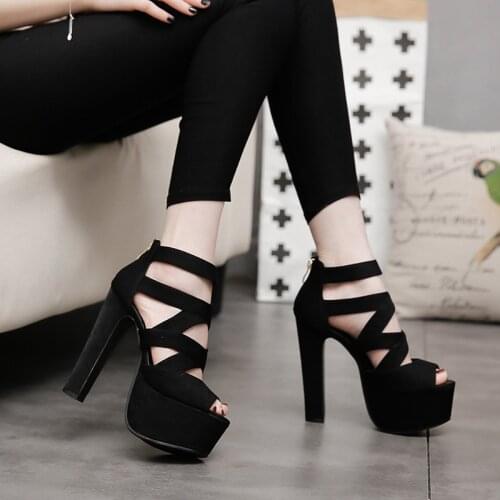 2019 Hot Spring Summer 13.5CM Fashion Thick With Sandals Fish Mouth Shoes High-heeled Hollow Sandals Nightclub High EU34-40