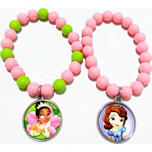 24pcs (6 color)Princess Snow White, Rapunzel,Princess Tiana,Ariel,Cinderella Merida Cartoon hand chain for girls glass Bracelets