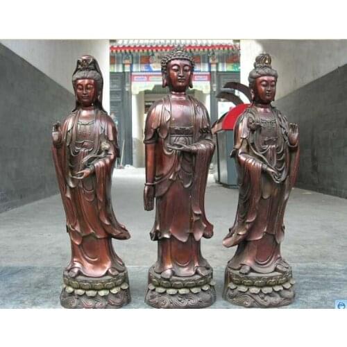 24"Tibet Large red bronze Three Saints of the West Bodhisattva buddha statue Set