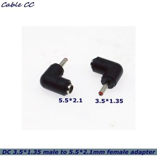 3.5x1.35mm Revolution 5.5x2.1mm Female Plug 90 Degree Elbow DC Power Connector Adapter Notebook Computer 3.5*1.35 to 5.5*2.1