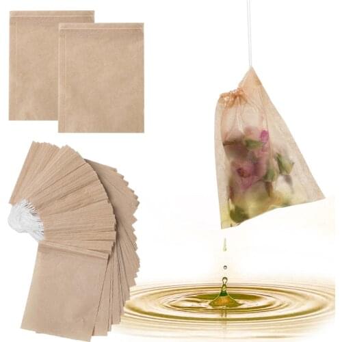 300pcs Tea Bag Non-toxic Filter Paper Disposable Unbleached Safe Strong Penetration Kitchen Portable Empty Drawstring Natural