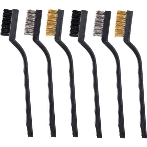6 Pieces 7 inch Mini Wire Brush Set for Cleaning Welding Slag, Rust and Dust, Stainless Steel, Brass and Nylon