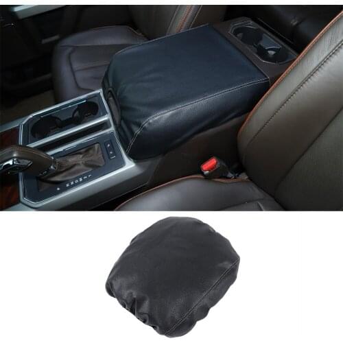 Interior Accessories For Ford F150 2015-2021 Black Central Control Armrest Box Cover Protector Leather Pad Case