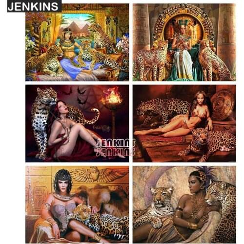 5D DIY Diamond Painting Leopards And Women Watercolor Painting In Bedroom Home Wall Cross Stitch Decor Personalized Puzzle Gift