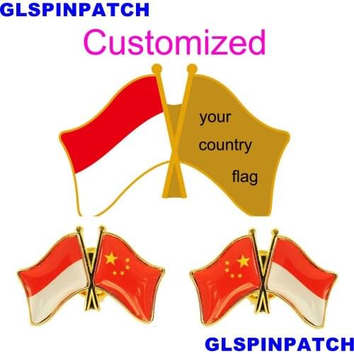 Monaco Crossed Friendship Flag Double Country lapel pin Brooch USA UK France Chile Russia Saudi Arabia Japan Spain Badge