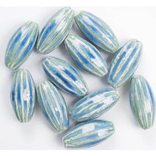 5pcs 40x19mm Oval Ceramic Beads 3mm Hole Beads Handmade Loose Beads For Necklace Earring Bracelet Jewelry Accessories