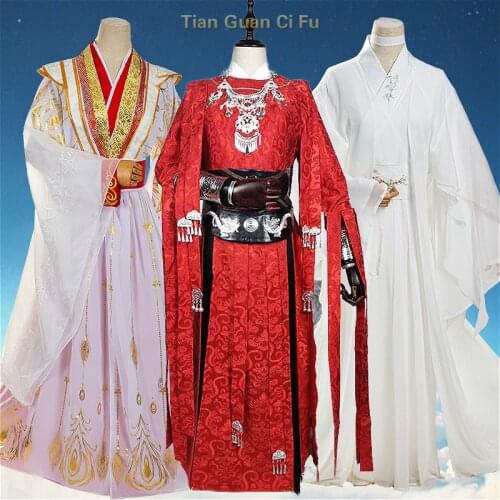 Tian Guan Ci Fu Desperate Ghost King Hua Cheng Cosplay Black Long Cosplay Costmes All Set Xie Lian Cosplay Amboo Hat Chinese Cos