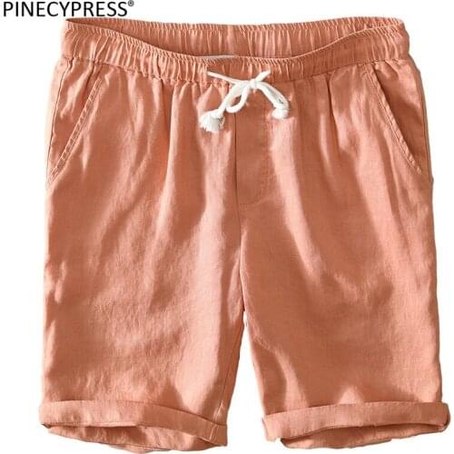 100% Linen Breathable Anti-static Anti-radiation Men Summer Flax Cool Male Quality Solid Orange Beach Pockets Casual Man Shorts