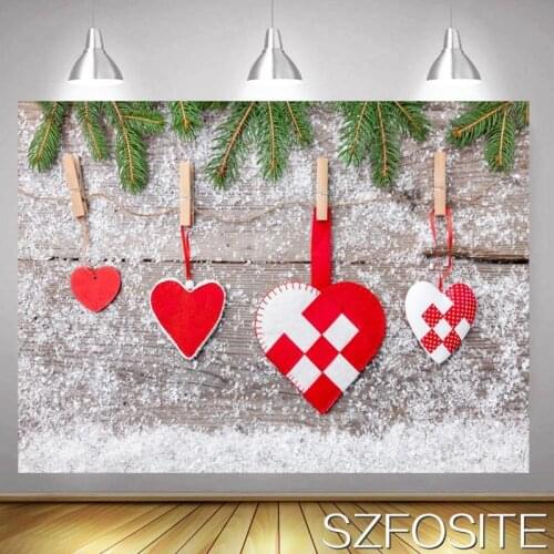Red Heart-Shaped Valentines Day Theme Wood Snowflake Backdrop Couples Embrace Photo Room Decoration Photography Kids Background
