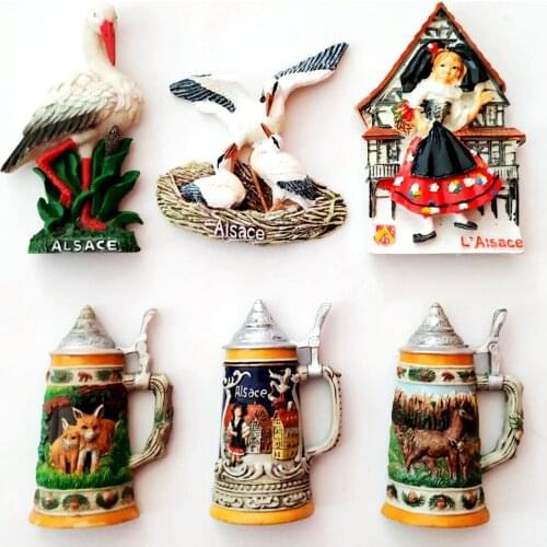 France Alsace Bird And Girl 3D Fridge Magnets World Travel Souvenirs Refrigerator Magnetic Sticker Gift