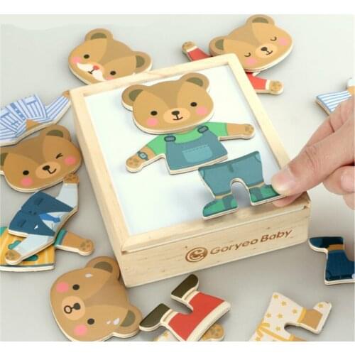 Toys 6 Clothes Magnetic Puzzles Bear Profession Dress Changing Wooden Toys For Kids Dressing Jigsaw Box Montessori Educational
