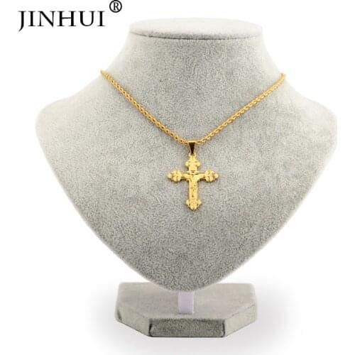 JIN HUI 2019 New Fashion jewelry Gold Color crucifix Jesus Religious Cross Necklaces Pendant for Women/Men Christian Jews