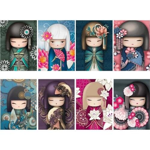 5D Diy Full Drill Diamond Painting Kokeshi Kimono Doll Embroidery Needlework Mosaic Cross Stitch Kit Wall Hanging Pictures