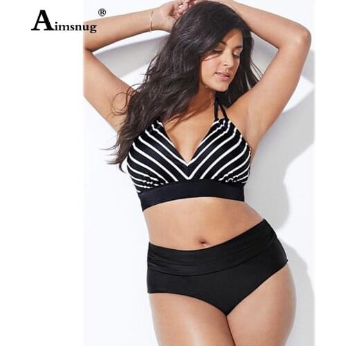 Large Size 4xl Women Halter Bikini Set Model Stripes Print Two Pieces Swimwear Sexy Bandage Swimsuits Push Up 2PCS Outfits Femme