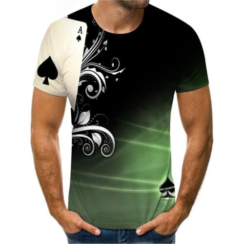 Summer fashion hip-hop poker 3D printing mens and womens short-sleeved T-shirt street wild casual mens O-neck mens clothing