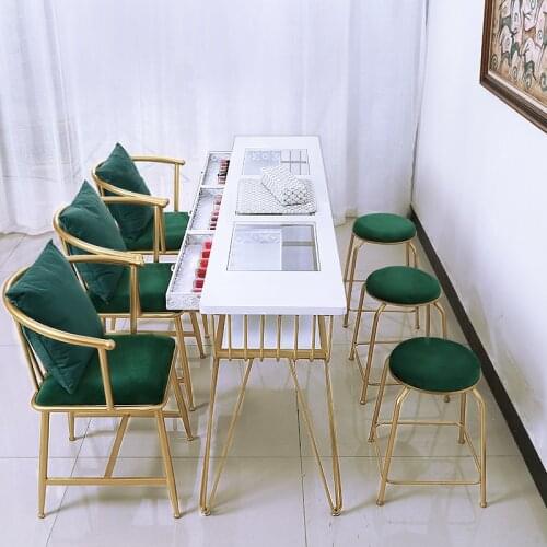 Manicure Three Seat Nail Table Dask Simple Double-Layer Marble Glass Mesa Nail Table Marble Nail Tables Chairs And Stools Set