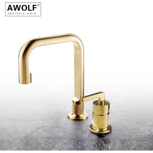 Brushed Gold Bathroom Basin Sink Faucet Solid Brass Deck Mounted Dual Hole Black Industrial Style Hot And Cold Mixer Tap ML8110
