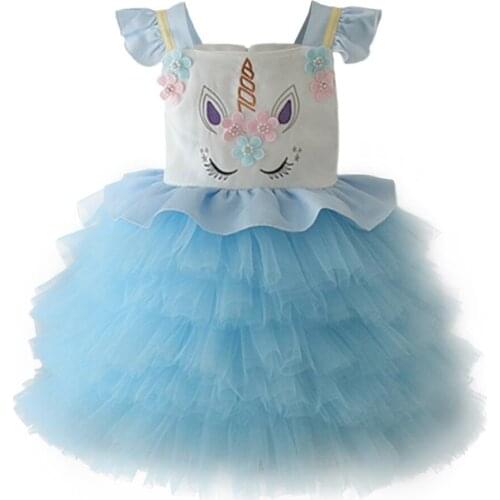 Cute Baby Kids Girls Flower Unicorn Dress Birthday Party Cosplay Fancy Dress up Princess Dress Evening Party Gown Girls Dress