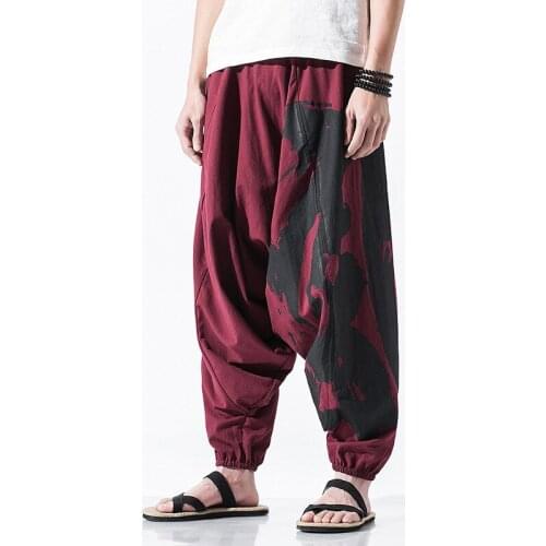 Men Sweatpant Nepal Harem Hippie Wide Leg Loose Yoga Crotch Pants Baggy Bloomers Casual Jogger Fitness Athletic Pant Sportswear