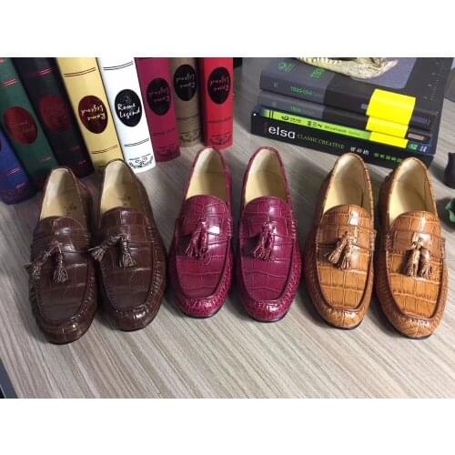 2018 Genuine real genuine crocodil skin men shoe, top quality alligator skin handmade men shoe wine red brown color