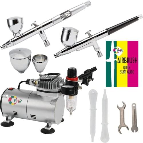 OPHIR Pro 2 Dual-Action Airbrush Kit with Air Compressor for Model Hobby Paint Car Paint Airbrush Compressor Set_AC089+004+006