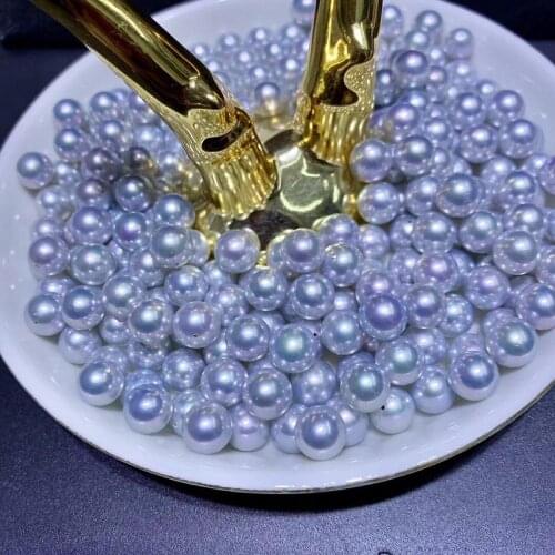 Real Natural Japanese Grey Pearls, South Sea Pearls, Loose Pearls Beads, 7-8MM Size Round Pearls Half Drilled, 2PCS/LOT