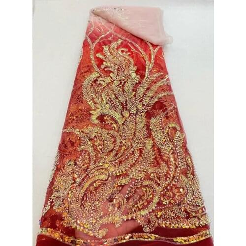 Latest African Mesh Lace Fabric Embroiderey Sequin Lace Fabric Nigerian French Tulle Laces Fabrics for Wedding Party