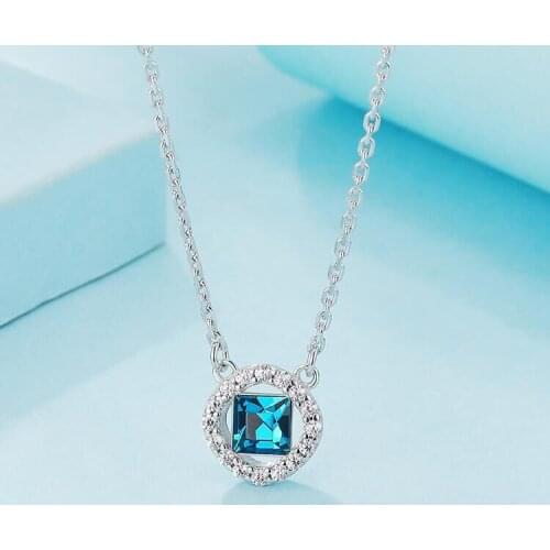 Fashionable Dreamy Blue Zircon Charm Necklace Womens Silver Clavicle Chain Necklace Sterling Silver 925 Necklaces for Women