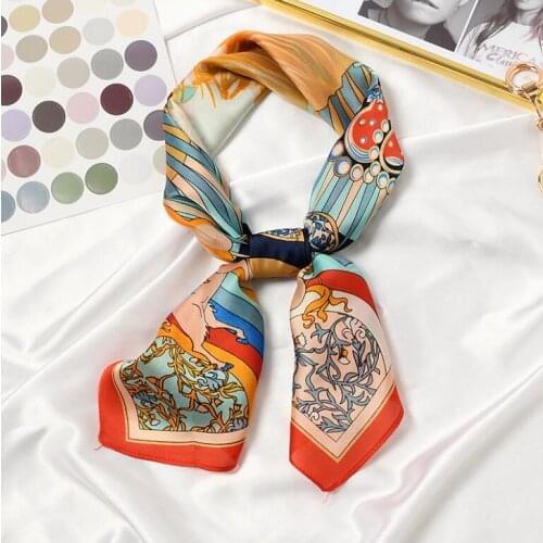 Yishine New Square Silk Neck Scarf Sweater Decorated Small Bandana Fashion Print Foulard Headwear 70cm