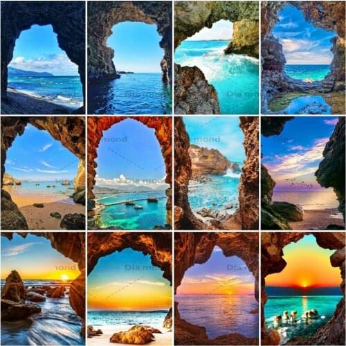 Full Square Diamond Painting Landscape Seaside Mountain Cross Stitch Diamond Embroidery Landscape Mosaic Needlework Home Decor