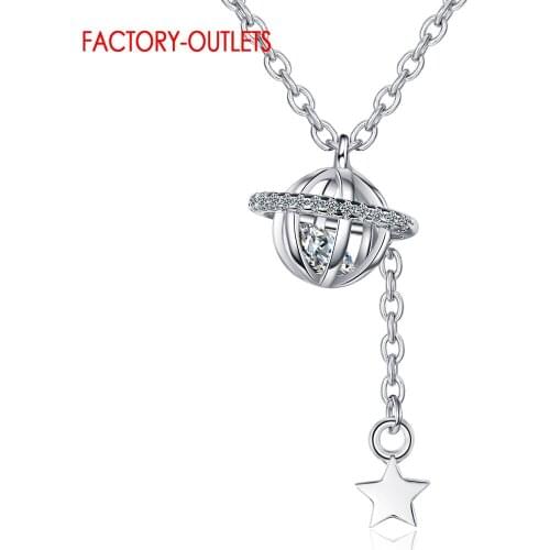 Galaxy Universe Star Planet Pendant Necklaces For Women Girls Genuine 925 Sterling Silver Chain Pendant Fashion Jewelry Bijoux