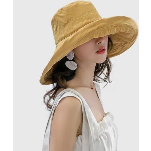 Anti-UV Wide Brim Sun Hat Women Vacation Summer Foldable Bucket Hat Large Brim Korean Beach Fishing Hunting Panama Visor Sun Hat
