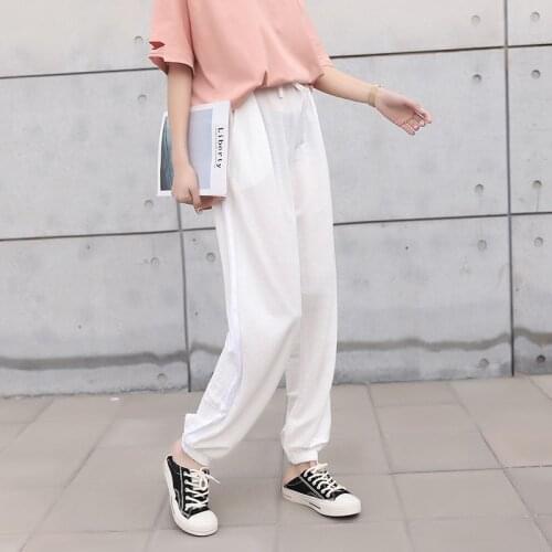 New Plus Size Harem Pants Linen Cotton Striped Loose Pants Big Size Vintage Trousers Women Streetwear Korean Style Pockets Pants