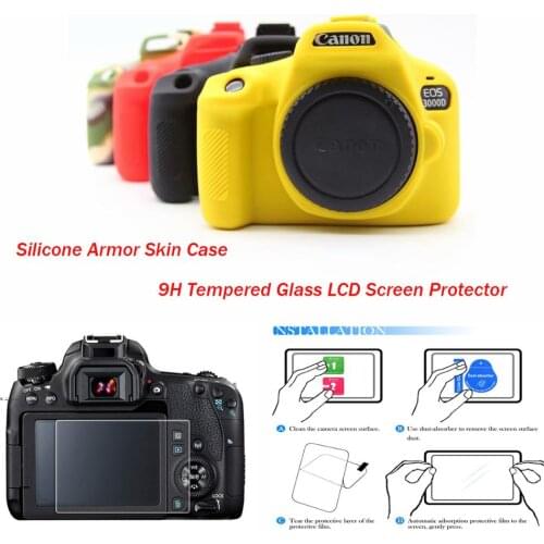 Silicone Armor Skin camera Case Body Cover & 9H Tempered Glass Screen Protector for Canon EOS 4000D 3000D Rebel T100 Accessories