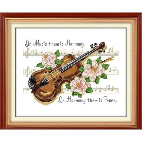Violin Music Pattern Cotton Canvas Aida Cross Stitch Kits Accurate Printed Embroidery DIY Handmade Needle work Wall Home Decor