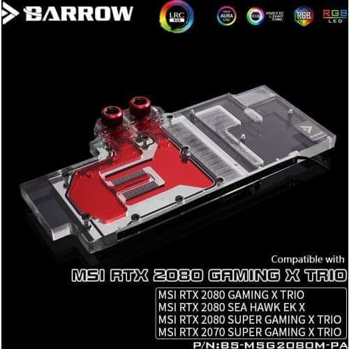 BARROW Water Block use for MSI RTX2080 GAMING X TRIO / RTX2080 SEA HAWK EK X / Support Original Backplate 5V 3PIN Header RGB
