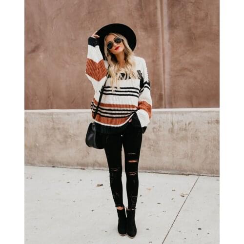 Autumn Women Fashion Shirt Stripped Long Sleeve Color Block Top Ladies Stylish Knitwear Casual Shopping Daily Wear Streetwear