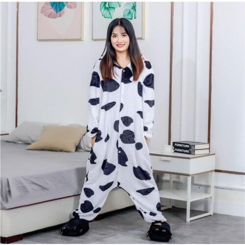Animal Unisex Adult sleepwear Hooded Pyjamas Suit Outfit Autumn winter cow double face flannel cartoon home clothes pajamas