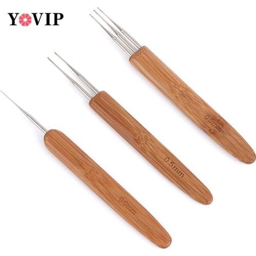 1Pcs Profeesional Dreadlock Crochet Bamboo Handle Hook 0.5mm 1-Hook 2-Hooks 3-Hooks Needle For Dreads Lock Needle