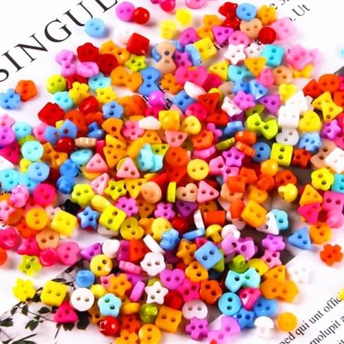 100Pcs/Lot Assorted Colors Shapes Tiny 6MM Resin Button Beads 2 Holes Sewing Craft DIY Hand-made Clothing Accessories
