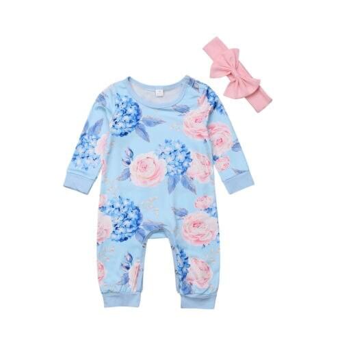 2Pcs Toddler Baby Girl Floral Romper Long Sleeve Jumpsuit Cotton Clothes Outfit Set Autumn