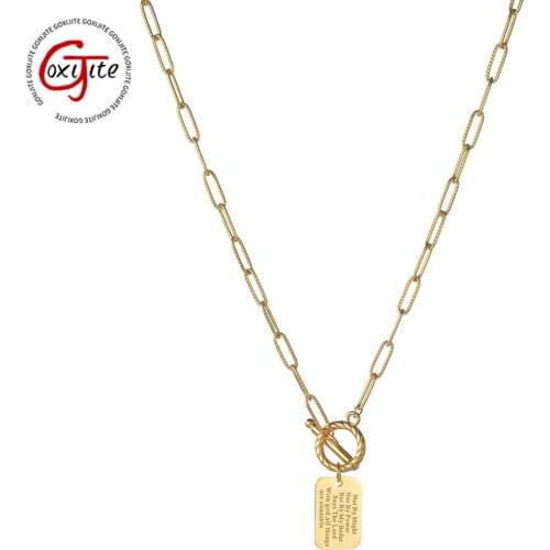Goxijite 2021 Trendy Women Square Brand Necklace Stainless Steel Pattern OT Buckle Charming Necklaces Party Jewelry Gift