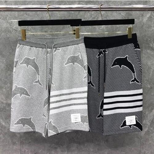 2021 Fashion Brand Casual Men Summer Dolphin Pattern Cotton Sports Trousers Knee Length Striped women Shorts