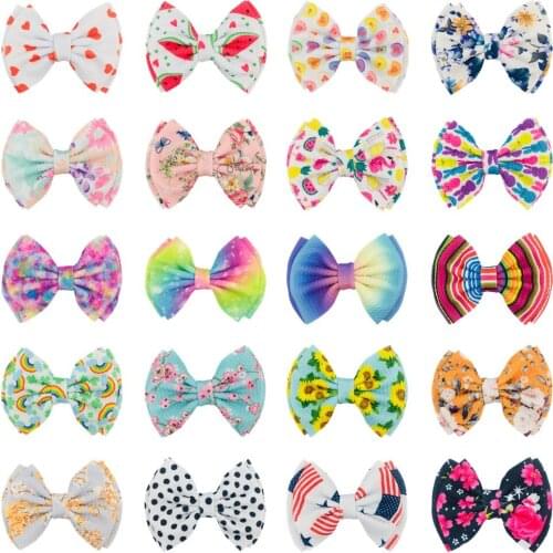 210Pcs/Lot 5 Inch Trendy Printed Double Layer Waffles Bowknot DIY For Women Girls Headband Hairpins Headwear Hair Accessories
