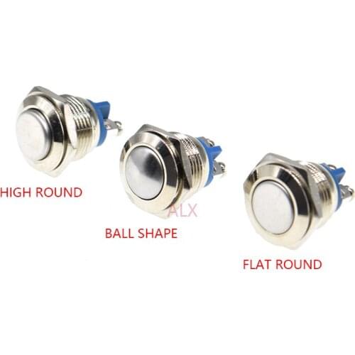 5PCS 16mm Metal Push Button Switch Waterproof Nickel plated brass press button Self-reset 1NO High/Flat/Shape Round Momentary