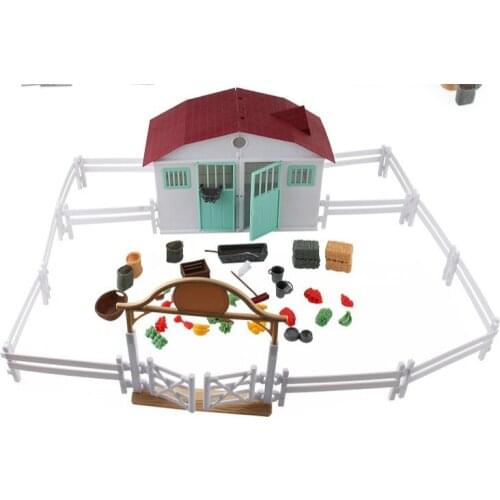 72PCS Set DIY Simulation Animals White Farm Shed Doll House Action Figure Toys for Children Play House Assembly Fence