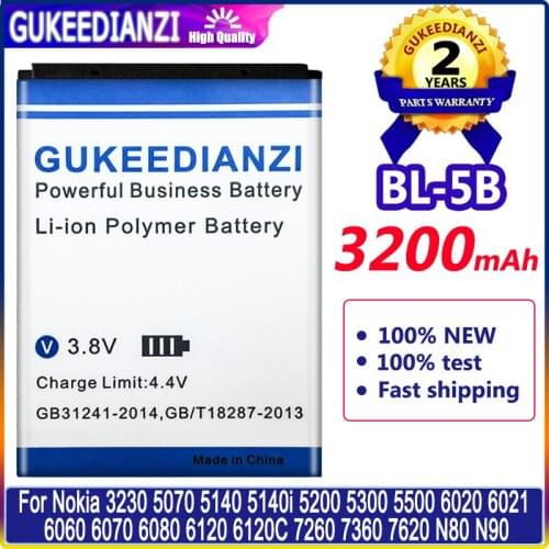 GUKEEDIANZI Battery 3200mAh BL-5B For Nokia 5300 5500 6020 6021 6060 Nokia5300 Nokia5500 Nokia6020 Nokia6021 Nokia6060