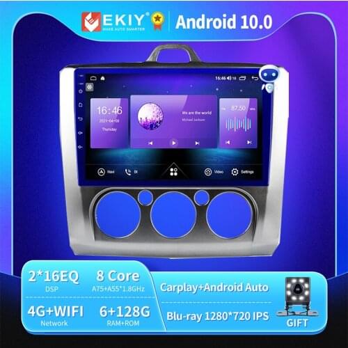 EKIY 9'' IPS Android 9.0 Car Radio DVD for Ford Focus 2 3 Mk2/Mk3 2004-2010 2011 Multimedia Player Wifi No 2Din BT Tape Recorder